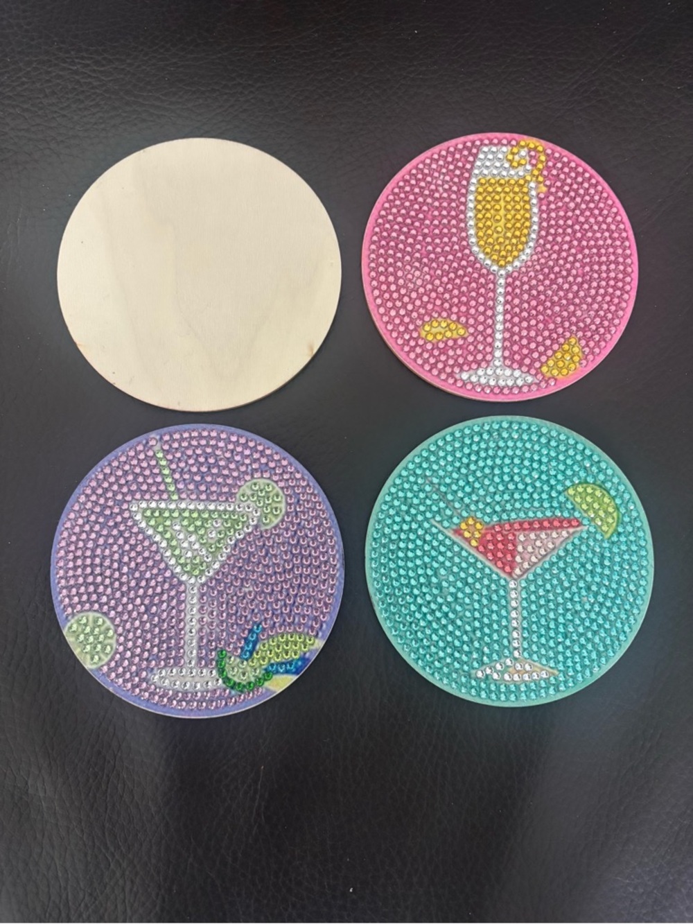 Handcrafted Rhinestone Embellished Wooden Coaster Set - Picture 3 of 4